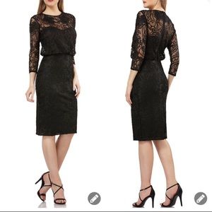 JS Collections black lace piping 3/4 sleeves midi party dress size 4